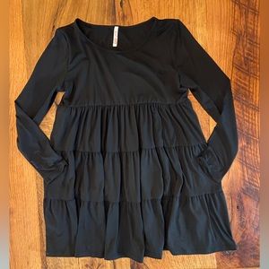 Red Lolly Super Soft Black Stretch Tunic with Fun Tiers of Ruffles, size Medium